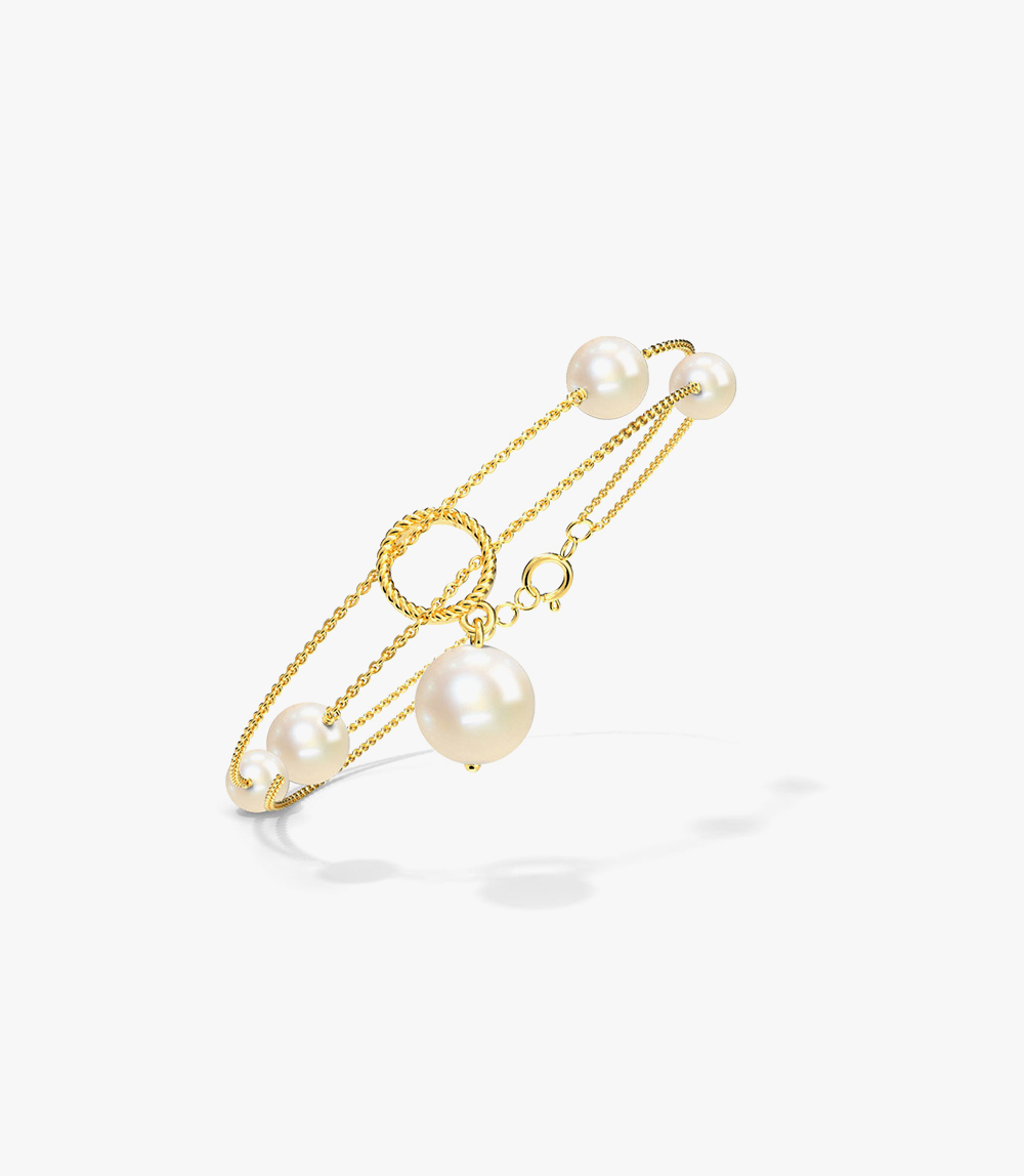 Double Crystal Pearl Ring Gold Plated Open Ring