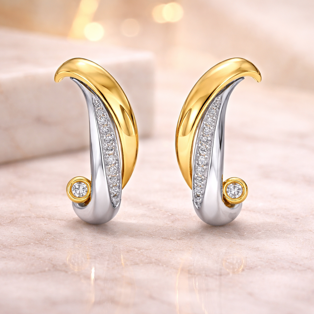 Gold with Silver Hoop Earrings